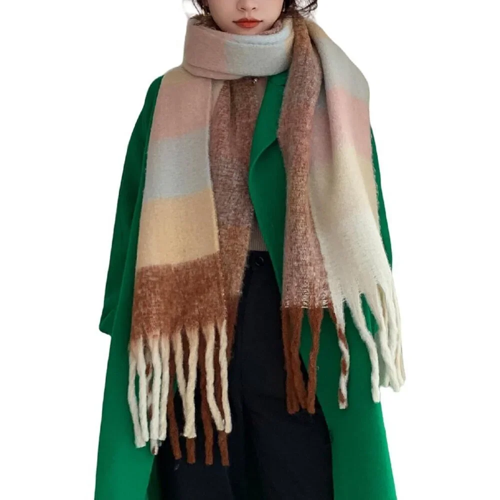 Women's Apricot Coffee Winter Warm Long Shawl Cold Weather Thick Blanket Scarfs